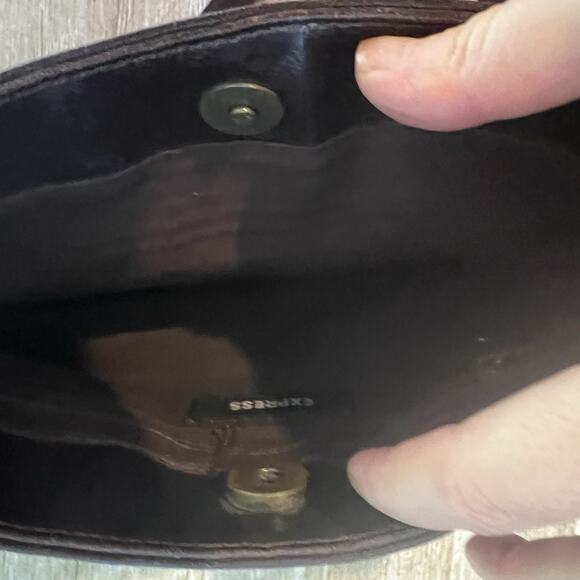 VTG Express Small Leather Hobo Baguette Purse Studded Brown Gold Y2K - Picture 5 of 13